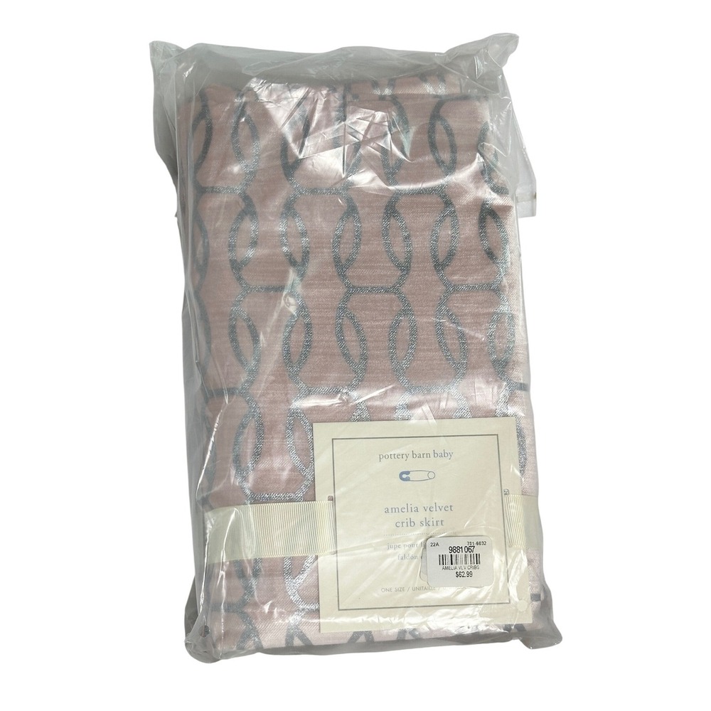 Pottery Barn Baby Amelia Velvet Crib Skirt Dusty‎ Rose Geometric Chain Print